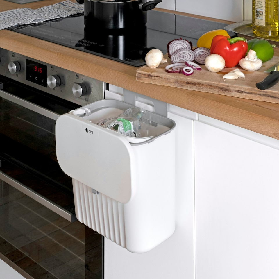 image 1 of Dihl White 9L Hanging Trash Bin with Lid White