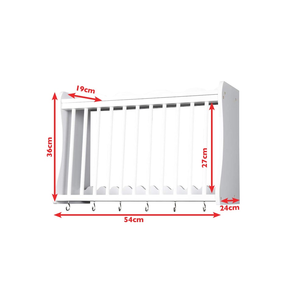 image 1 of Minack White Wooden Kitchen Plate Rack, Shelf, Hooks, Wall mounted, Freestanding | White