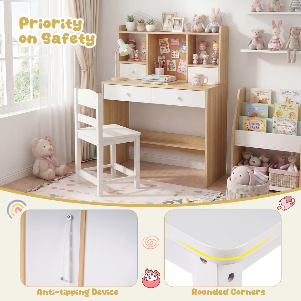 image 1 of COSTWAY Wooden Kids Study Desk and Chair Set