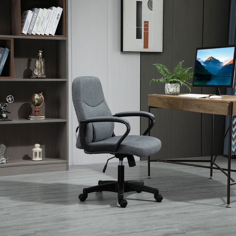 image 1 of Vinsetto Office Chair, Fabric Desk Chair Mid Back Work Study Chair with Massage Lumbar Support, Adjustable Height and Swivel Wheels, Grey