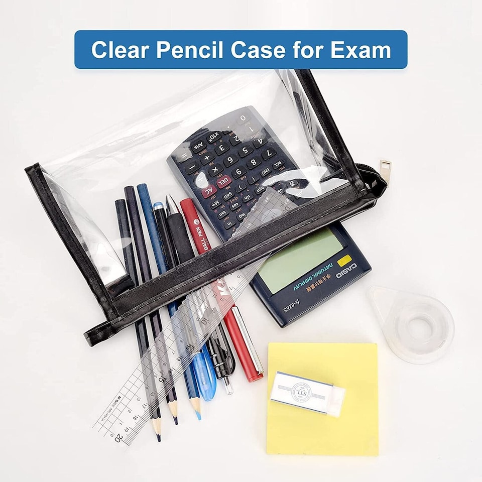 image 1 of Pack of 2 Clear Pencil Cases | Transparent PVC Exam Pencil Pouches with Zip | Large Capacity Stationery Organisers for School, College & Office | Waterproof Storage Bags for Pens, Cosmetics & Travel Accessories