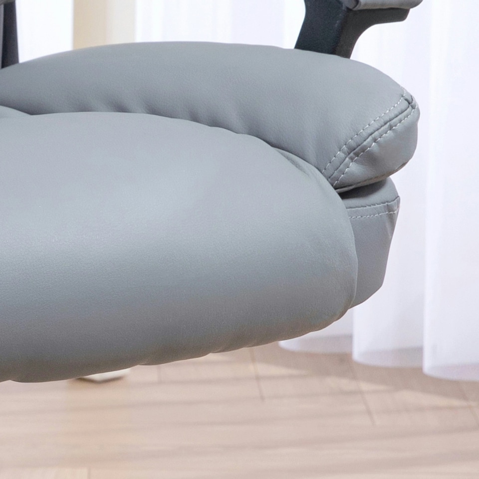 image 1 of HOMCOM Faux Leather Home Office Chair Mid Back Desk Chair with Arms Light Grey
