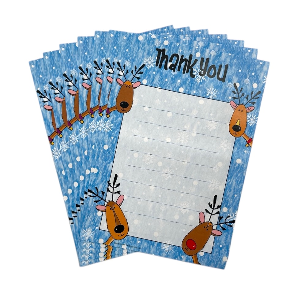 image 1 of Pack of 20 Christmas Snow Reindeer Thank You Sheets With Envelopes