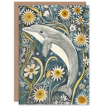 Daisy Wildflowers Quirky Floral Dolphin Him Her Birthday Card
