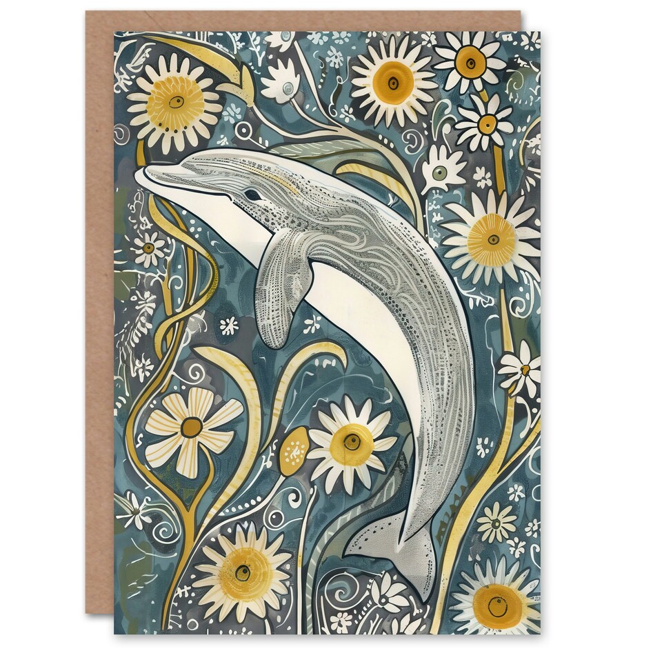 image 1 of Daisy Wildflowers Quirky Floral Dolphin Him Her Birthday Card