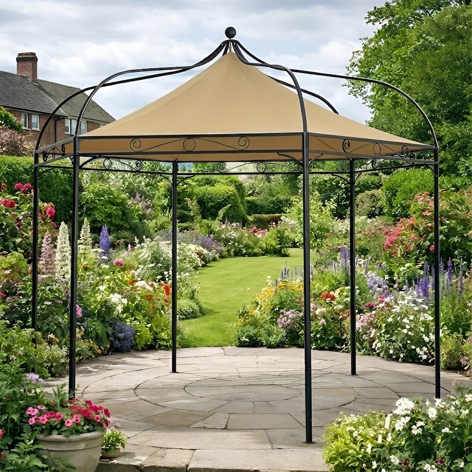 image 1 of Harlington Deluxe Steel Frame Gazebo With Roof Canopy In Sand