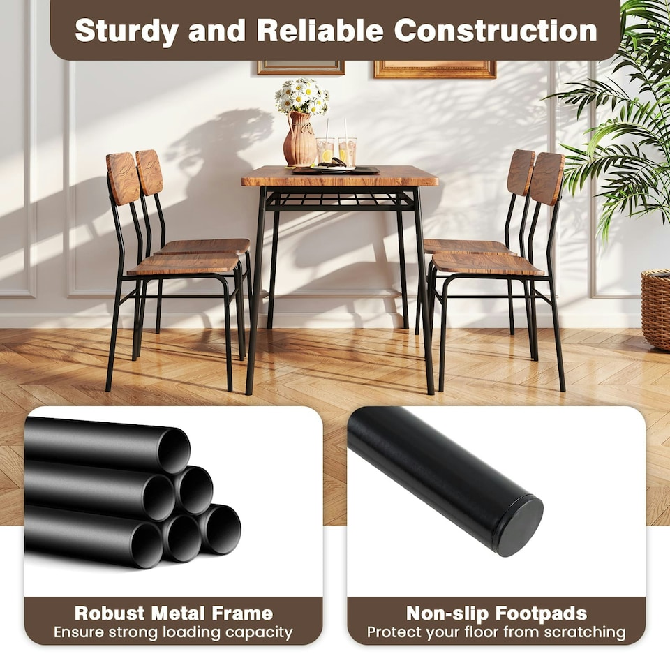 image 1 of COSTWAY 5Pcs Wood Square Kitchen Table & Chair Set Brown
