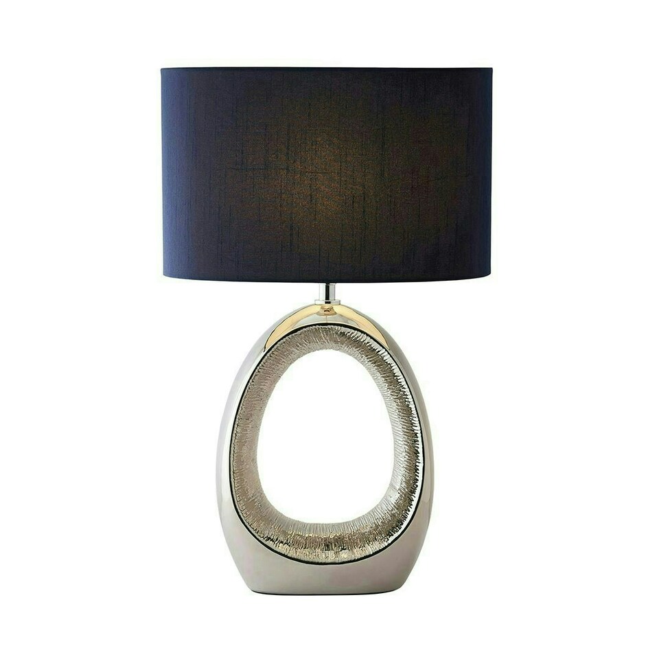 image 1 of Dott Chrome Ceramic Table Lamp with Blue Shade Blue