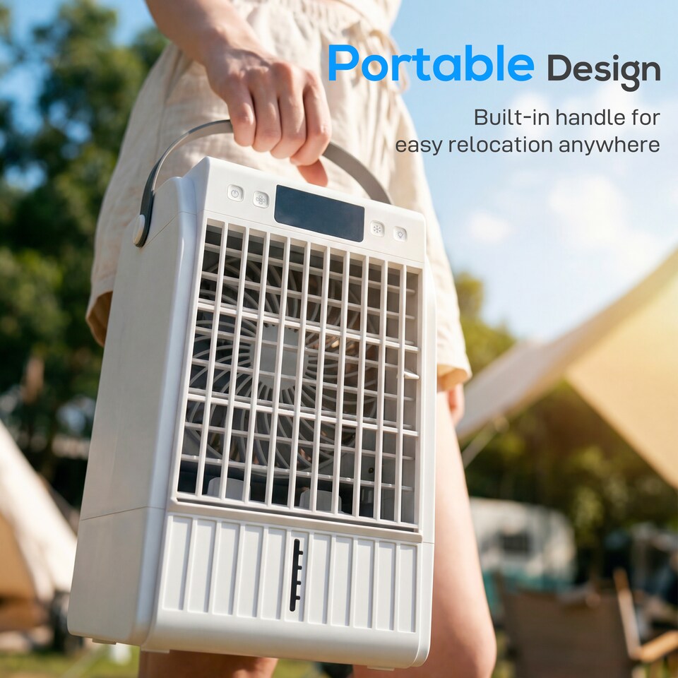 image 1 of HOMCOM 4-in-1 Mini Air Cooler with RGB 7 LED Light, Cooling Fan | White | Black | 17.8 x 16.9 x 28.1 cm