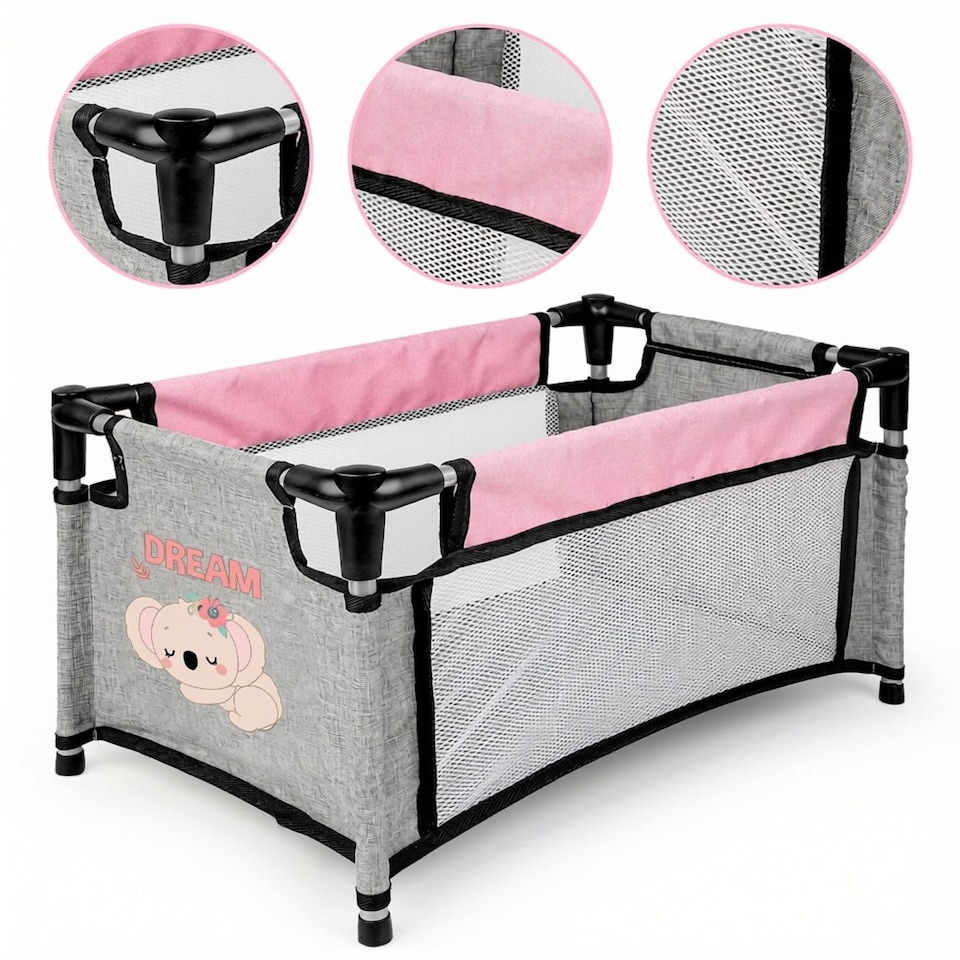 image 1 of Baby Doll Crib & Nursery Accessories Set – Doll Cot, High Chair, Bib & Carry Bag – Pretend Play Doll Furniture Gift for Kids Ages 3+