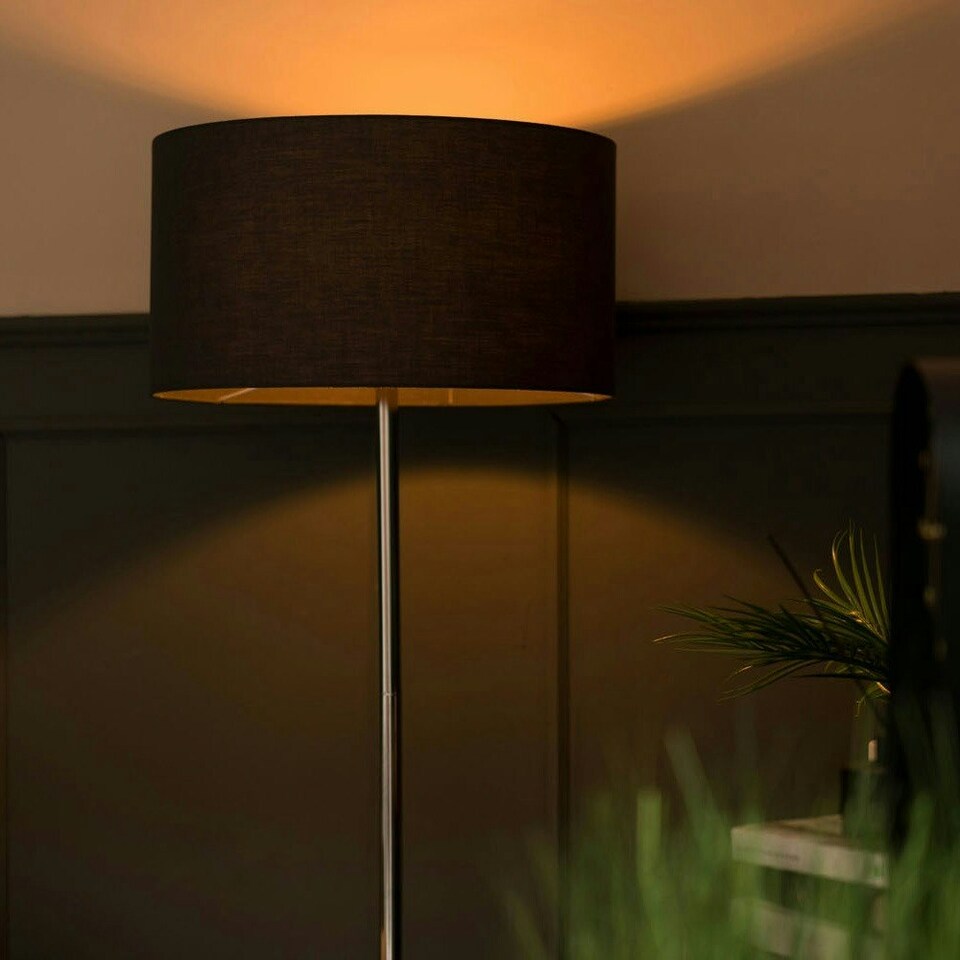 image 1 of ValueLights Silver Floor Lamp with Large Charcoal Grey Shade