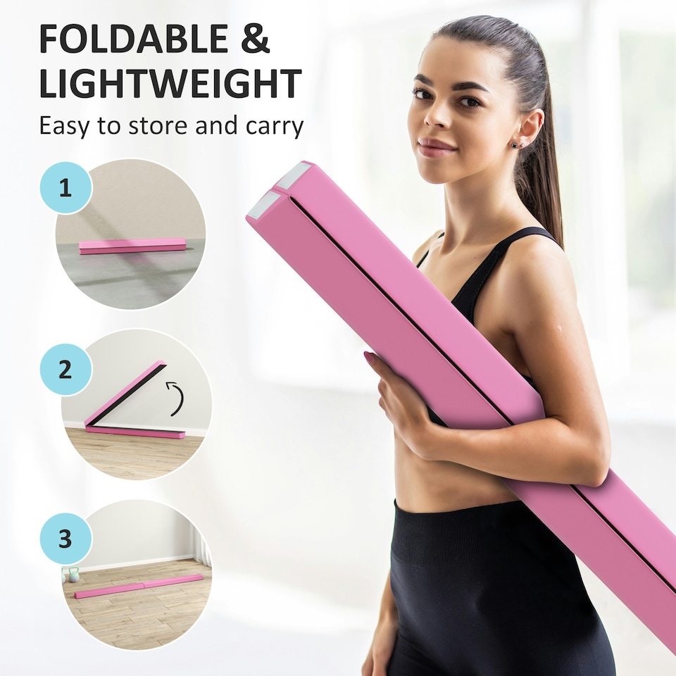 image 1 of SPORTNOW 7.7FT Folding Gymnastics Balance Beam with Anti-Slip Base, Pink