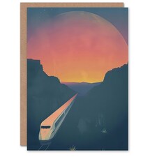 Retro Futurism Sci Fi Planet Train Travel Him Her Birthday Card