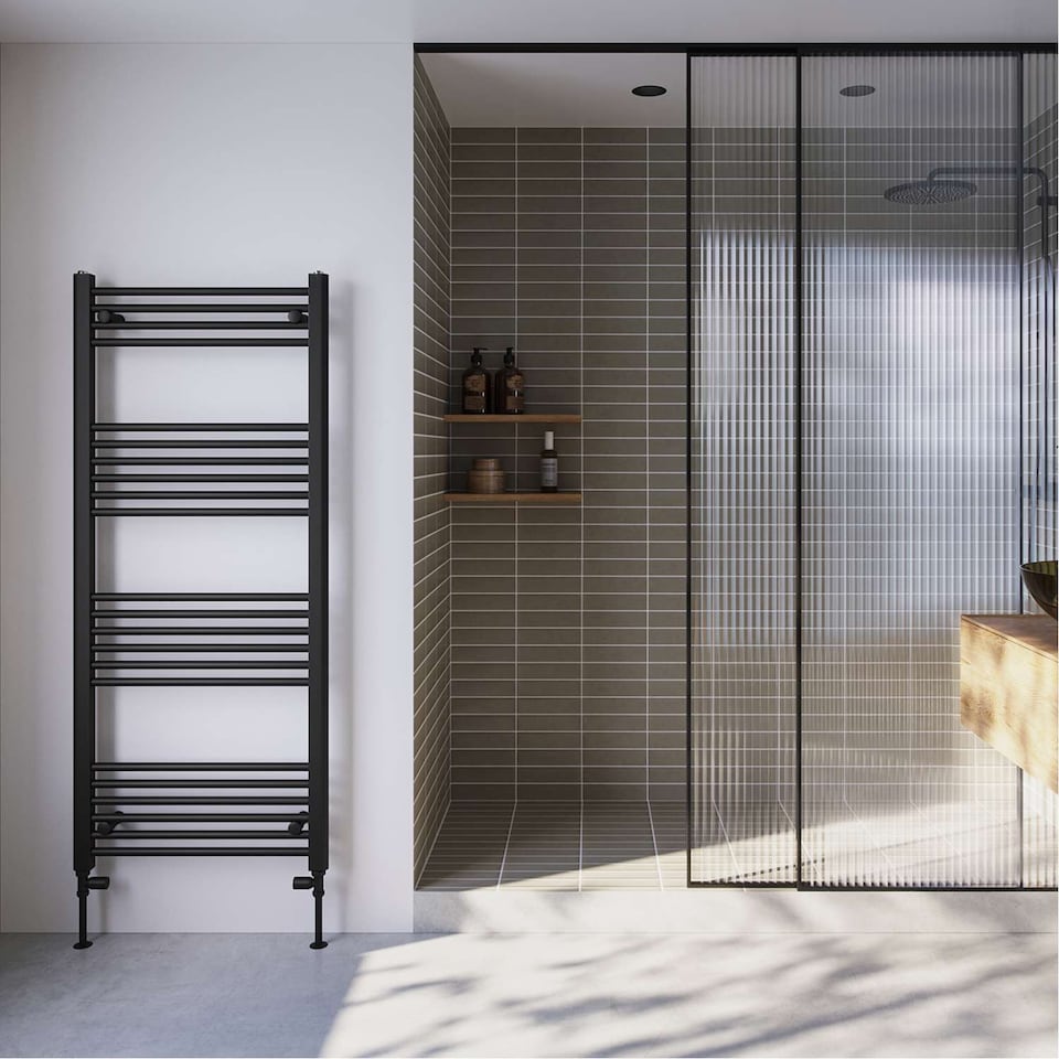 image 1 of Zennor Straight Heated Towel Rail Bathroom Radiator - Black - (H) 1400mm x (W) 600mm
