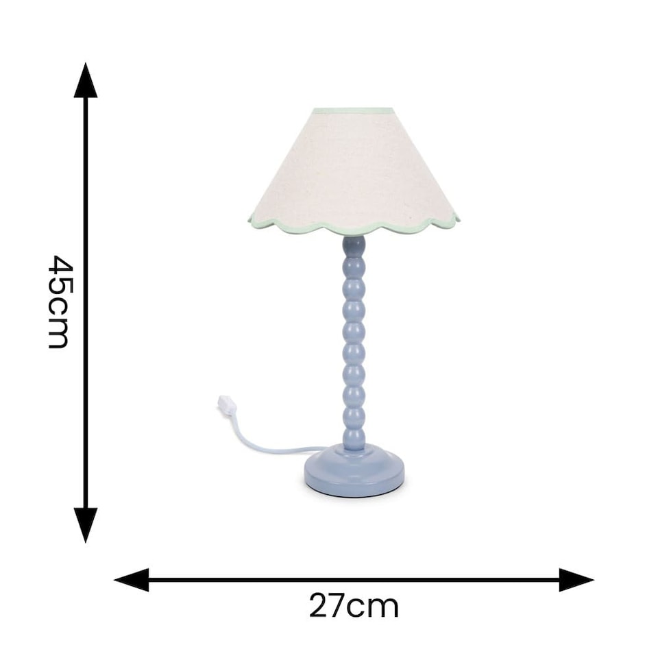 image 1 of ValueLights Bobbles Powder Blue Table Lamp Green Trim Scallop Shade & Bulb | Green