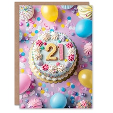 Twenty One 21 Cake Party Balloons Confetti Her Birthday Card