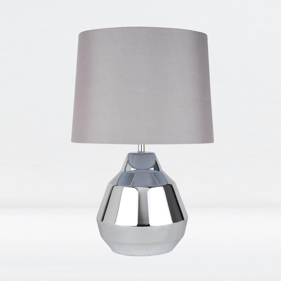 image 1 of First Choice Lighting Pair of Polished Chrome 39cm Touch Lamps with Grey Shades Chrome | Grey