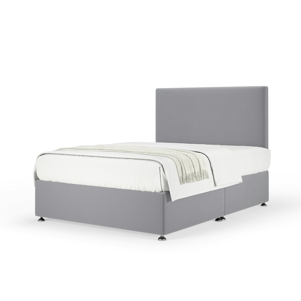 image 1 of Signature Platinum 2000 Pocket Sprung Silver Plush Velvet Divan Set And Valencia Headboard Double
