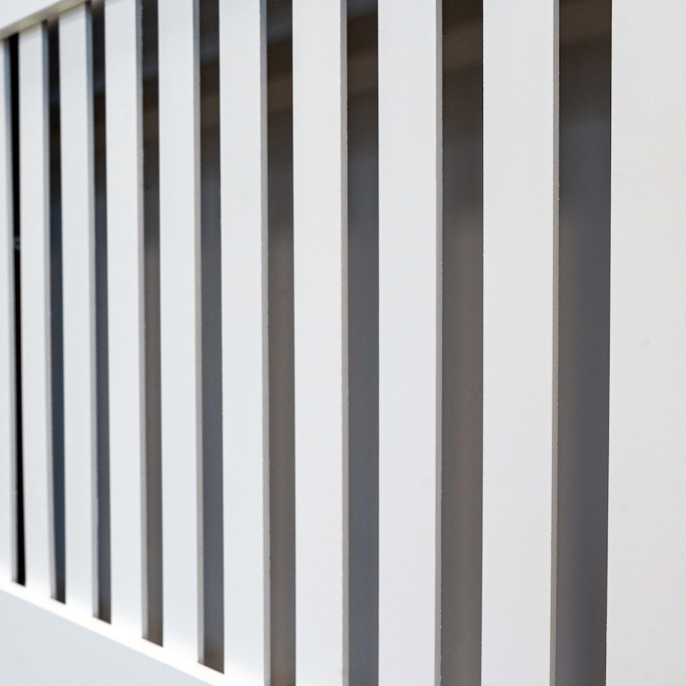 image 1 of JSH Radiator Cover Vertical White Slat Wood MDF - Medium 112cm (W) x 81.5cm (H) x 19cm (D) | White