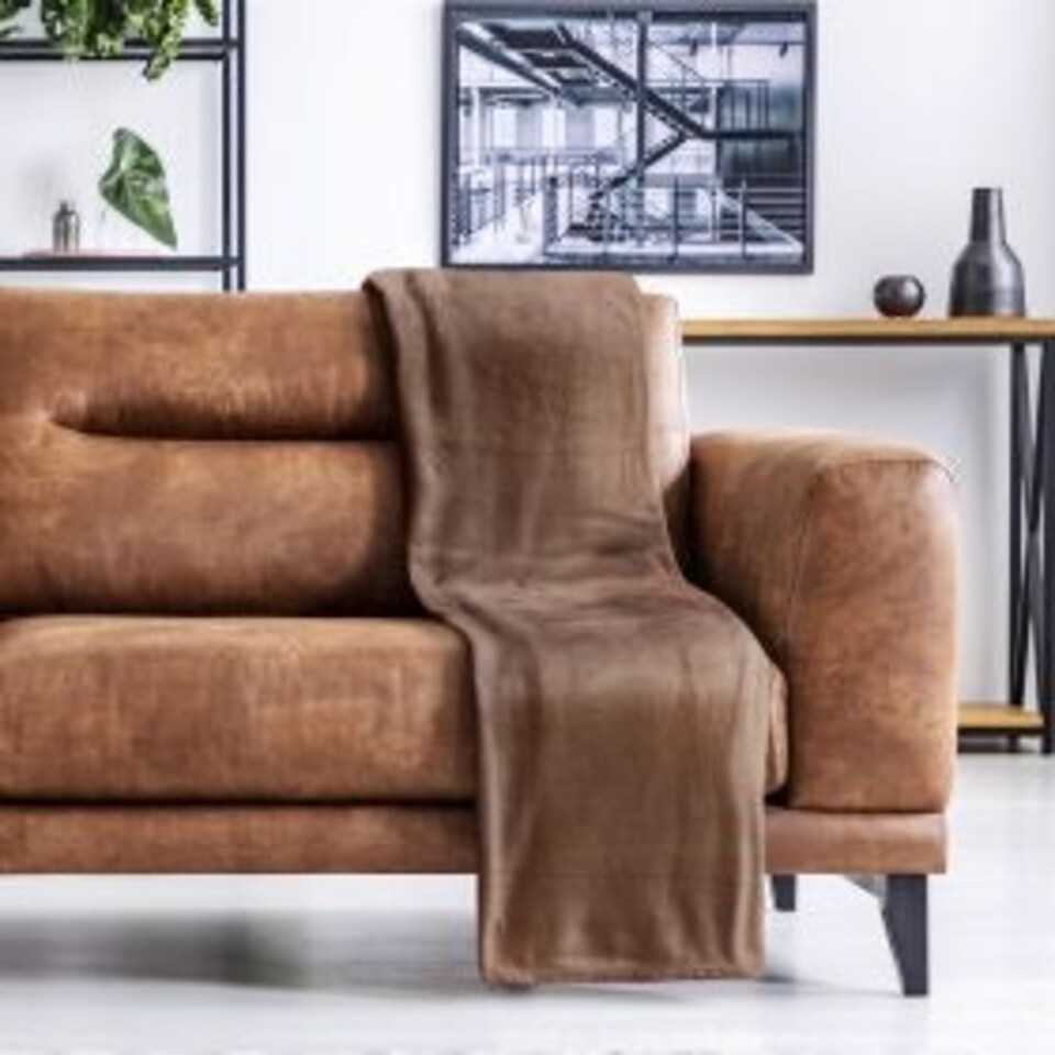 image 1 of Plush Collection Flannel Fleece Super Soft Throw in Mink (55" x 71") Brown | Brown