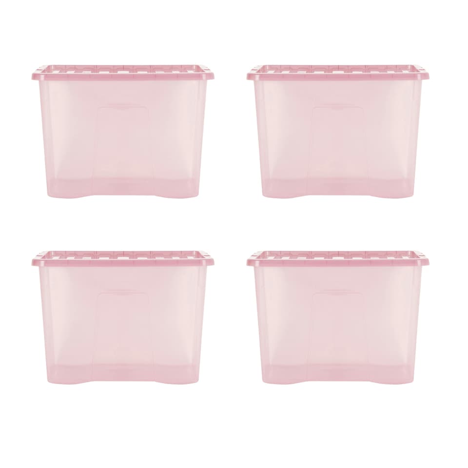 image 1 of Wham Crystal 4 x 80L Stackable Plastic Storage Boxes with Lids