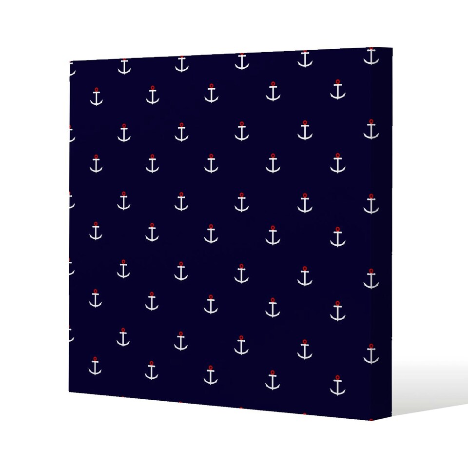 image 1 of White & Red Anchors on Navy (Canvas Print) 77 x 77 x 4cm