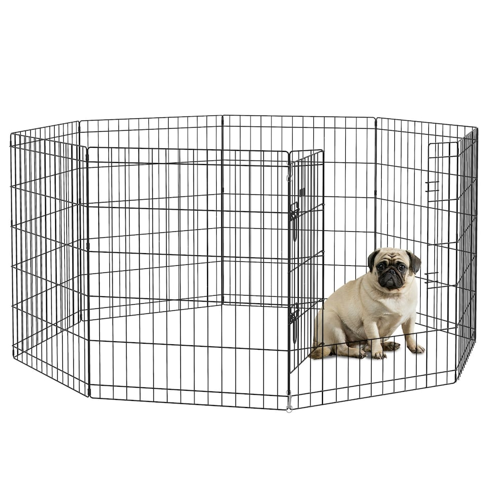 image 1 of PawHut 8-Panel DIY Dog Pen with Door for Indoor/Outdoor Use, 76cm High