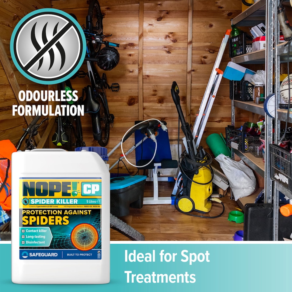 image 1 of NOPE CP Spider Killer Spray - 2 x 5 Litres and Sprayer - Contact Killer, Odourless, Non-Staining for Indoor and Outdoor