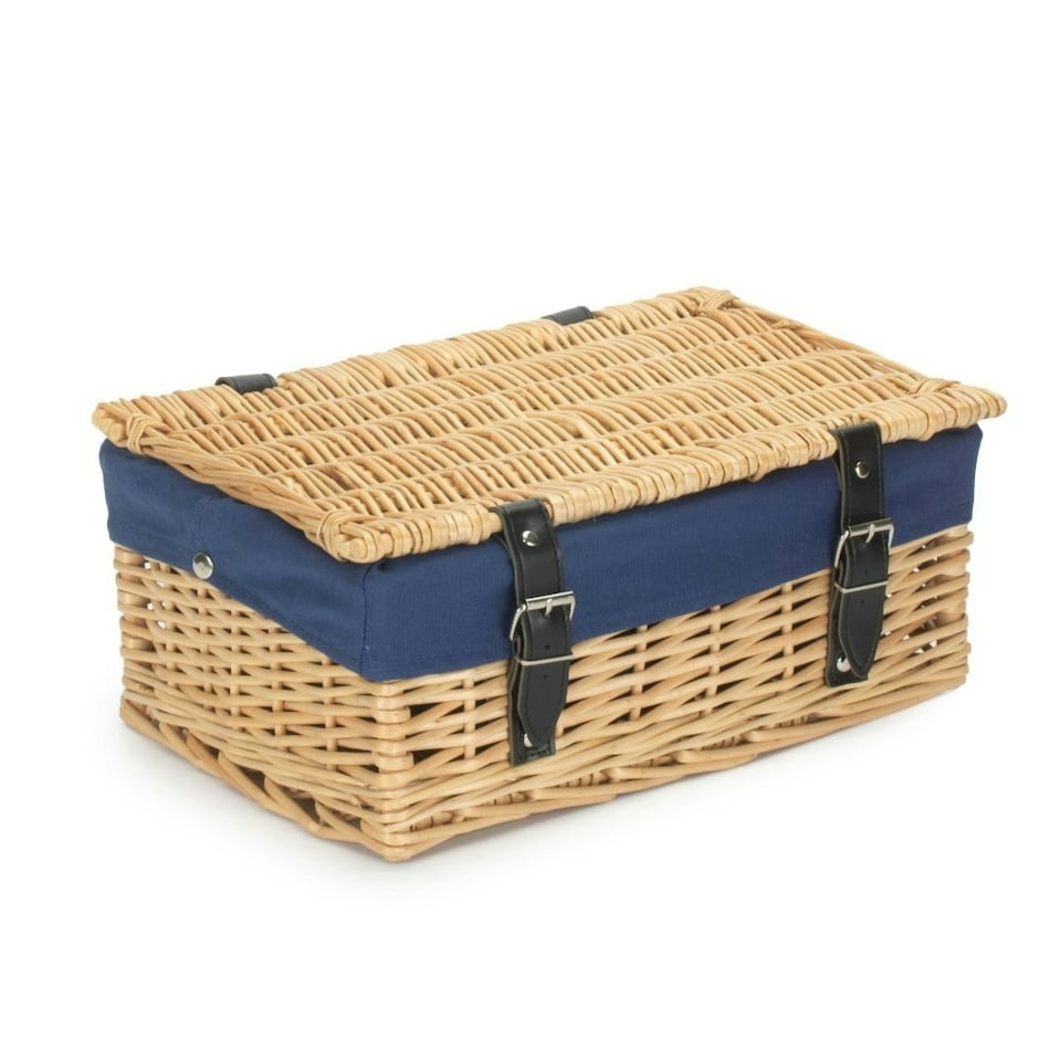 image 1 of 36cm Buff Wicker Empty Picnic Basket Blue | Blue | One Size