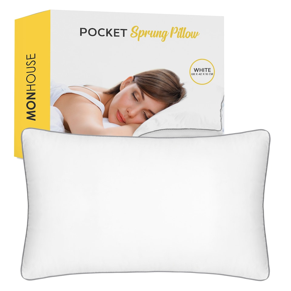 image 1 of MONHOUSE Pocket Sprung Pillow - Sleeping Pillow - Bed Pillow - Orthopedic Pillow - Body Pillow - Bounce Back Guarantee - Relieves Head, Neck Pain - White