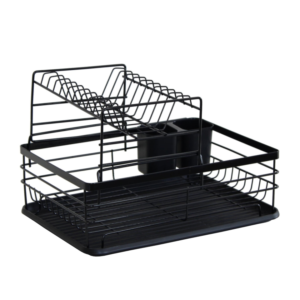 image 1 of 2 Tier Multifunction Dish Drainer Drying Rack with Cutlery Holder | Black