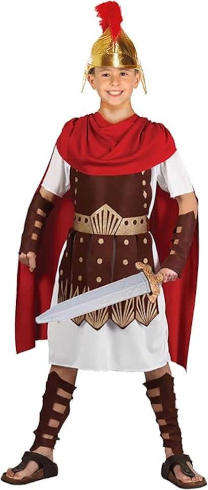 Boys Roman Centurion Costume & Hat Gladiator Kids Fancy Dress Nativity Outfit  (11-12 Years)