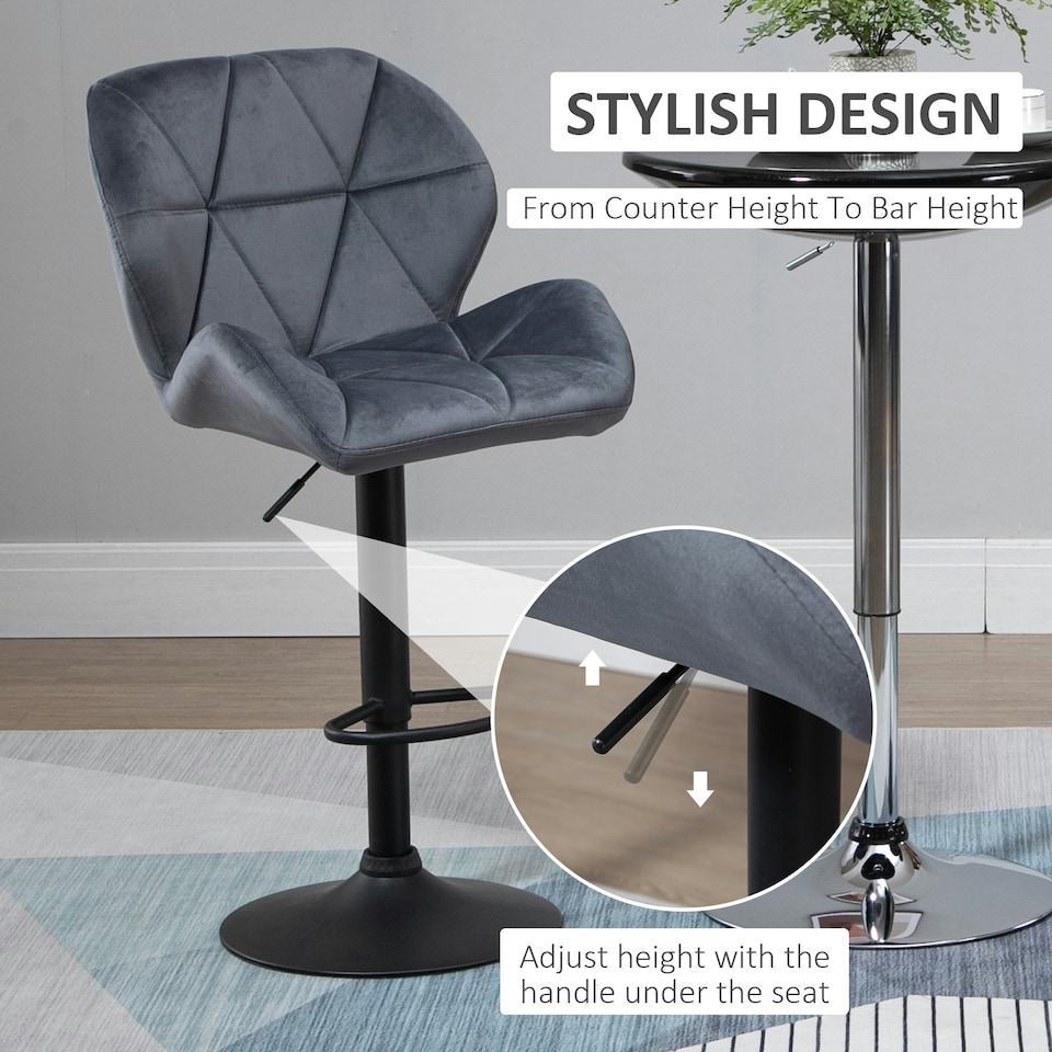 image 1 of HOMCOM Bar Stool Set of 2 Adjustable Height Counter Chairs Dark Grey