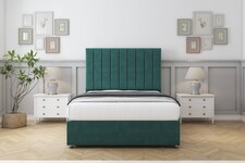 Sloomy Kansas Emerald Plush Divan Bed With Mattress 2 Drawers Same Side With 26" Strutted Headboard 3' Single | Green | Emerald | Single | 1