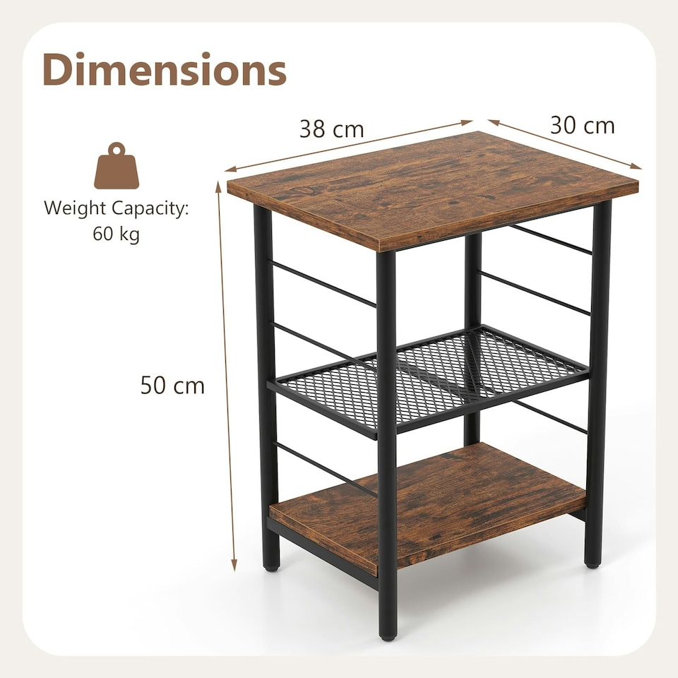 image 1 of COSTWAY 2PCS End Table Height Adjustable 3-Tier Side Table Brown