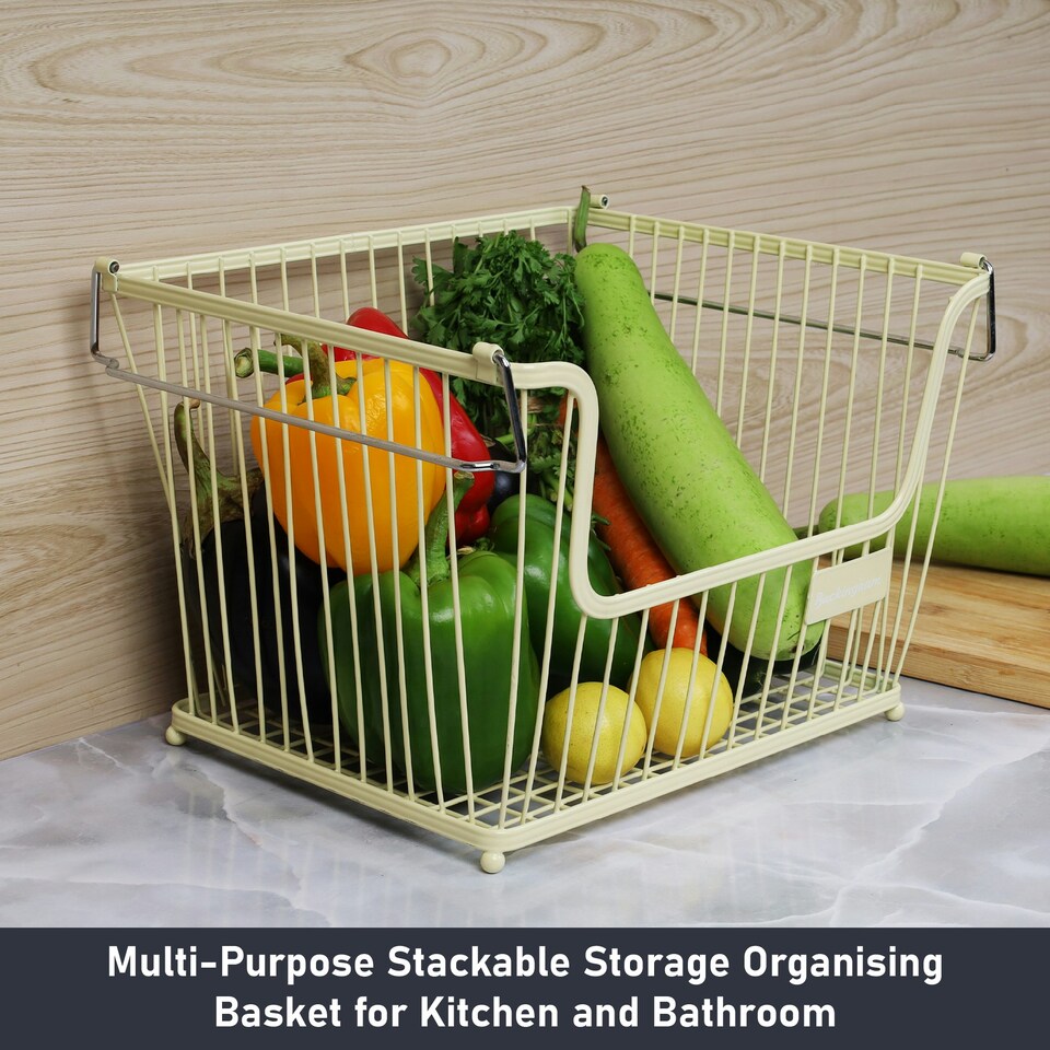 image 1 of Buckingham Multi-Purpose Stackable Storage Organising Basket 30.5 x 26.5 x 22 cm Cream