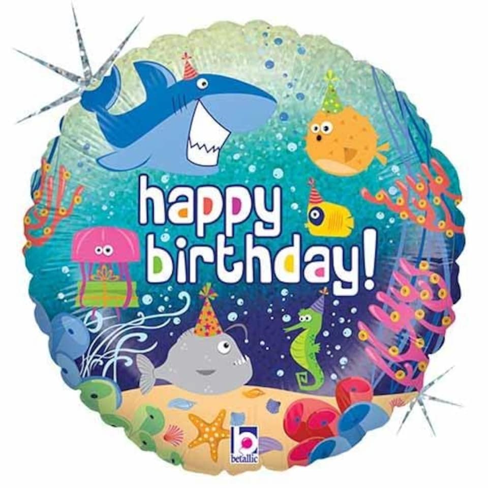 image 1 of Happy Birthday Ocean Round Foil Helium Balloon 46cm / 18 in