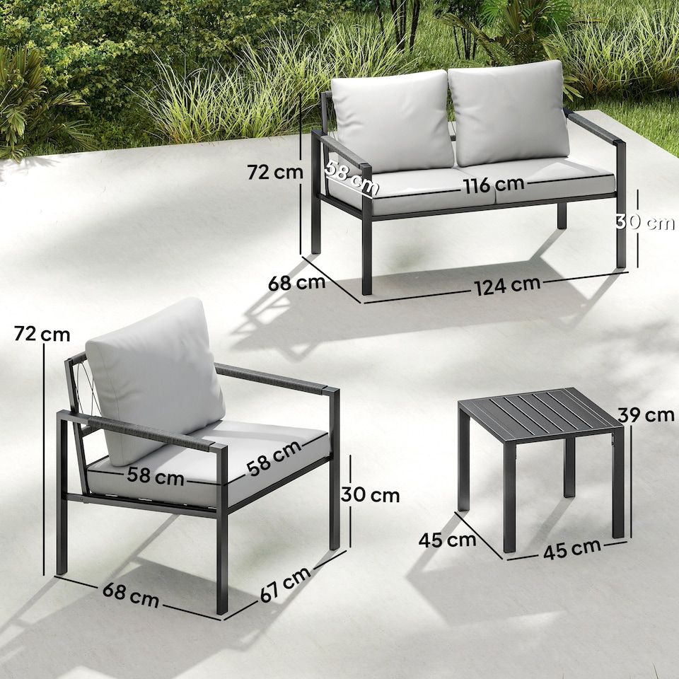 image 1 of Outsunny 5 Piece Metal Garden Furniture Sofa Set with Cushions, Light Grey | Grey | Light Grey