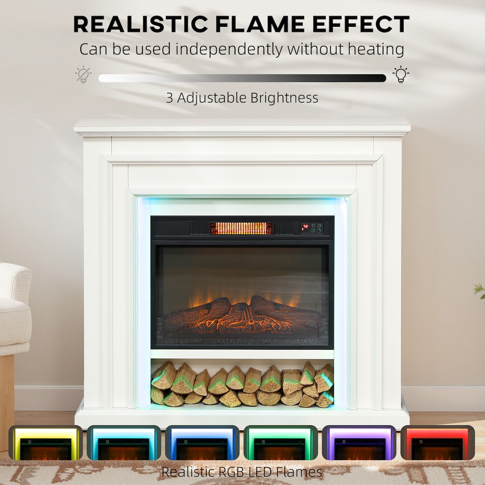image 1 of HOMCOM 1800W Inset Electric Fireplace and Mantel Reach up to 30, White