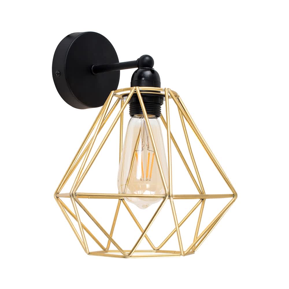 ValueLights Diablo Industrial Black & Gold Indoor Wall Light Fitting