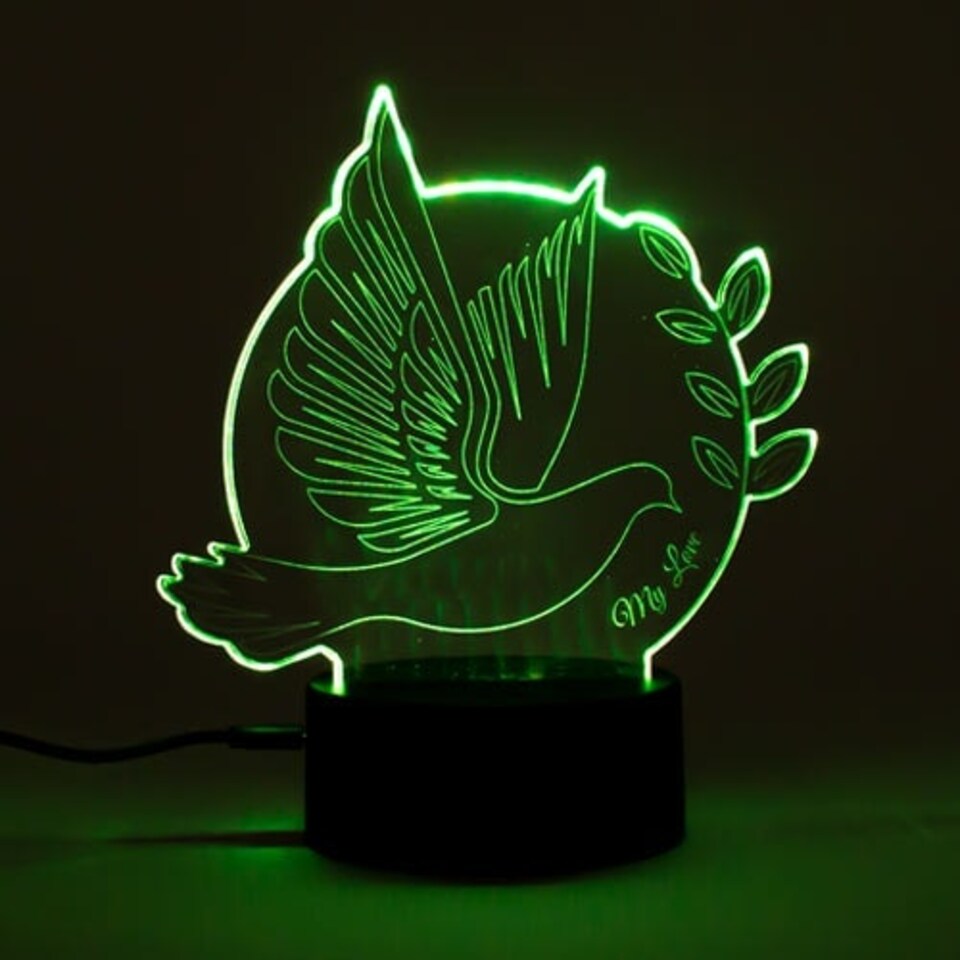 Dove Clear Acrylic Sign with LED Light Base