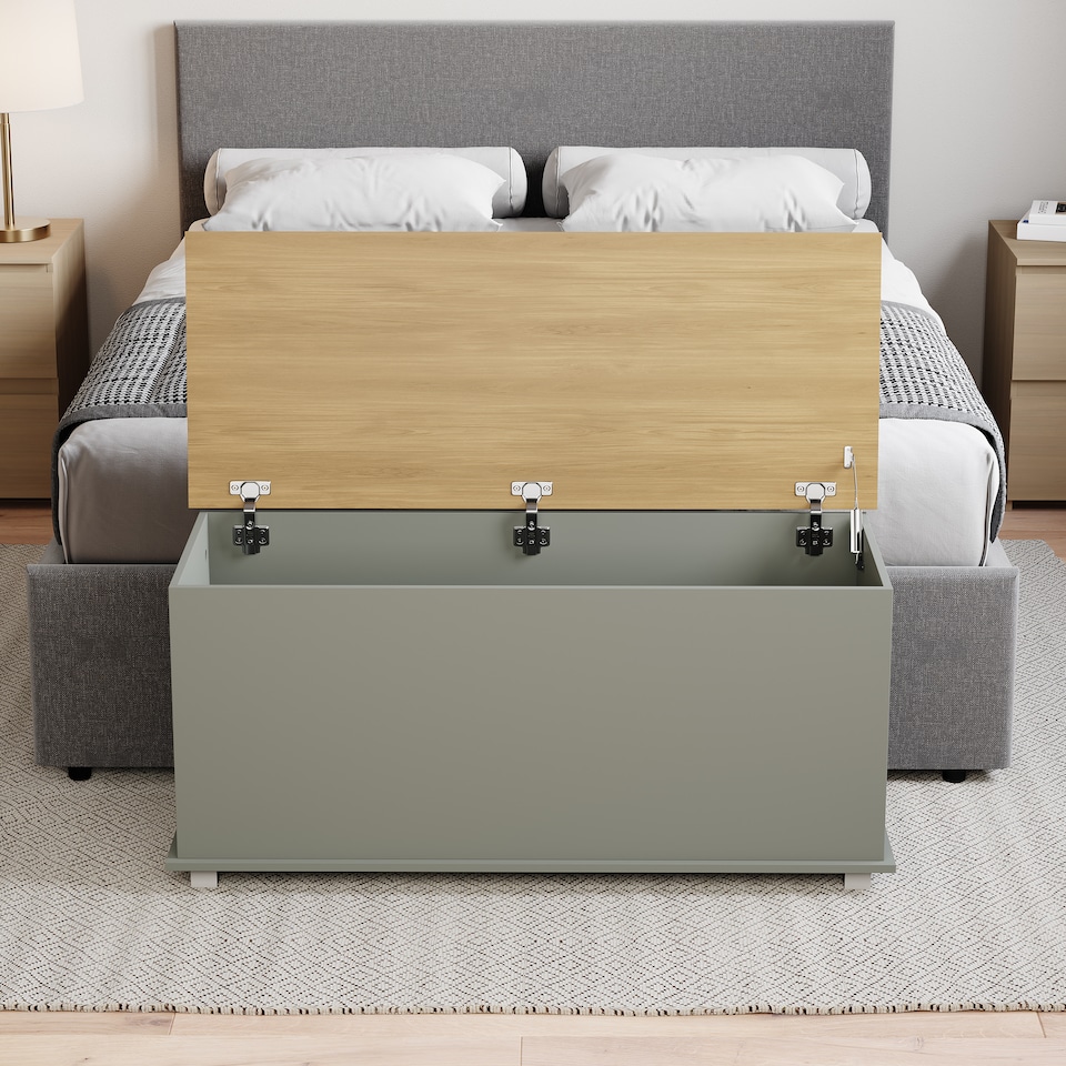 image 1 of Vida Designs Arlington Storage Ottoman Bedroom Hallway Chest Bench, Grey & Oak | Grey | Grey