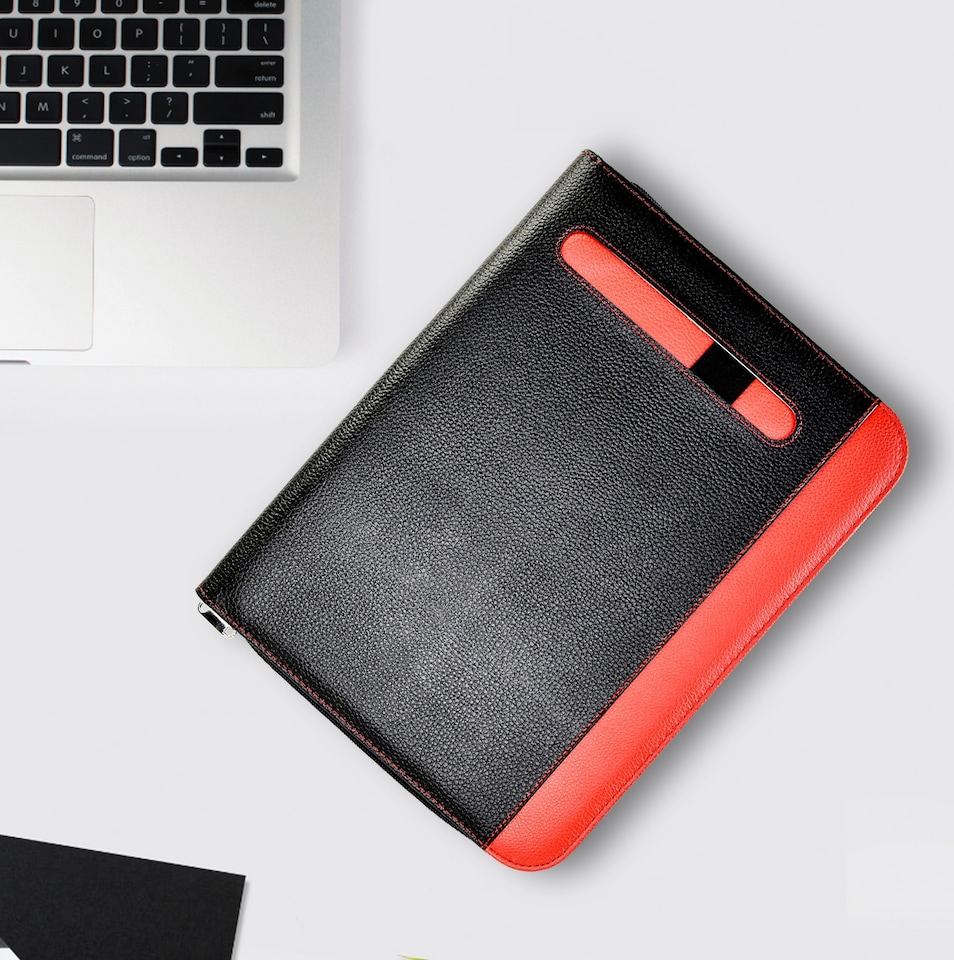image 1 of A4 Zipped Conference Folder – Executive Portfolio with Calculator, Writing Pad, Pen Holder & Document Storage – Professional Faux Leather Business Organiser for Office, Meetings & Interviews