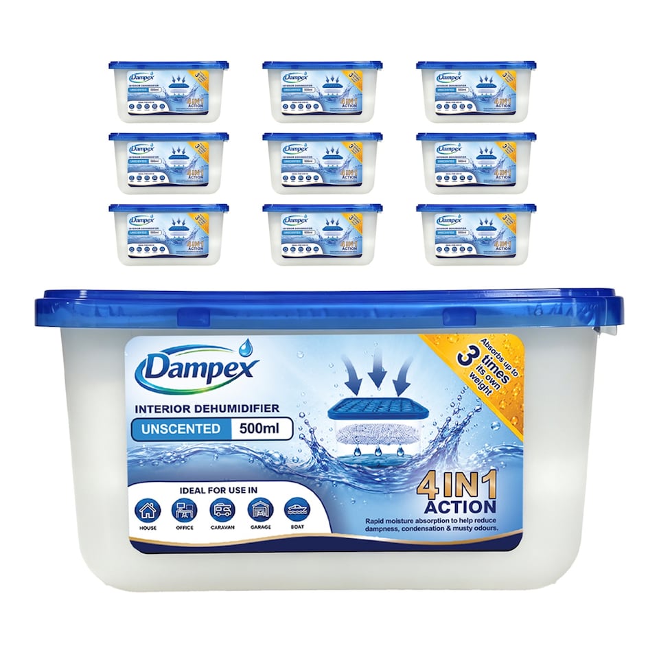 image 1 of Dampex Dehumidifier Moisture Absorber 500ml Tub 10 Pack - Unscented