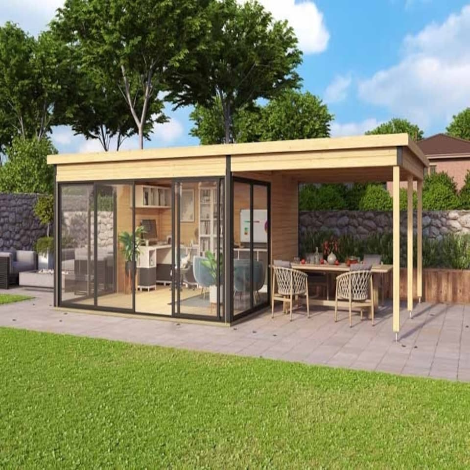 image 1 of Optional Extra - Domeo 5 extension for Log Cabin, Wooden Garden Room, Timber Summerhouse, Home Office - H239.4 cm Brown