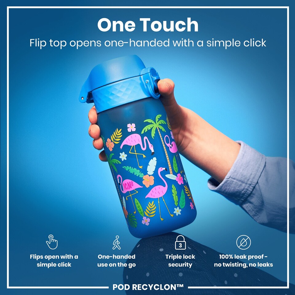 image 1 of Leak Proof Kids Water Bottle, BPA Free, 350ml (12oz) | Blue | Flamingos | One Size