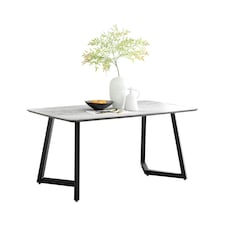 Furniturebox Carson 160cm White Marble Effect Large Dining Table with Black Legs