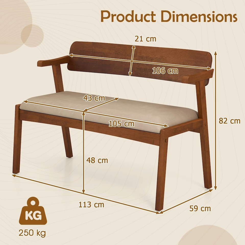 image 1 of COSTWAY 2-Seat Rubber Wood Bench Dining Bench Brown