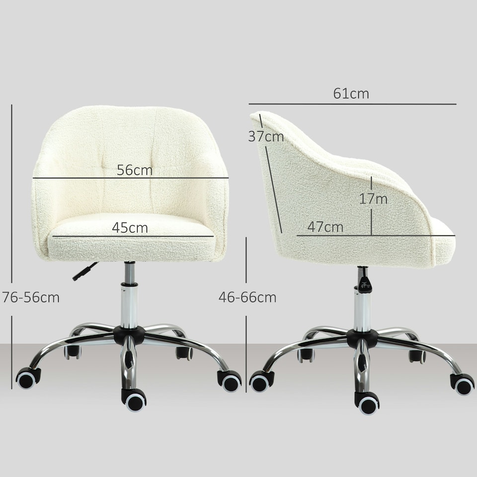 image 1 of HOMCOM Fluffy Vanity Chair for Desk, with Height Adjustable, Wheels, Cream