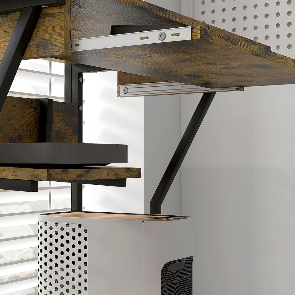 image 1 of HOMCOM Mobile Computer Desk with Keyboard Tray, Rolling Study Table with Storage Shelves and Wheels, Industrial Writing Desk for Home Office, 80 x 50 x 130cm, Rustic Brown